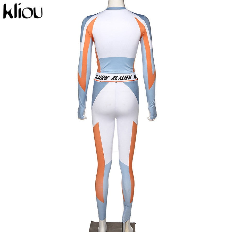 Women Long Sleeve CropTop Slim Outfit Tracksuit Two Pieces Set letter Print High elastic Skinny Leggings Female Sportswear