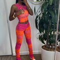Tie Dye Print Women Sports Tracksuit Fashion Tank Crop Top Slim Pants  Sexy Running Workout Two Piece Sets Energy Fitness Set
