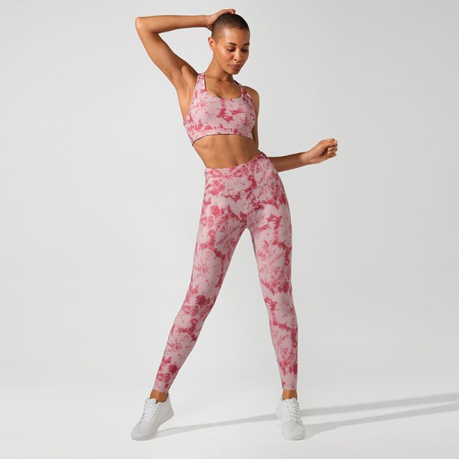 Women Tie Dye Print Yoga Suit Gym Slim Tracksuit Tank Crop Top Leggings Two Piece Set Casual Sports Running Suit  Hot Sale